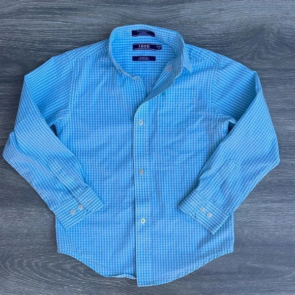 Izod Checkered Button Down Shirt, blue/white - Picture 1 of 4